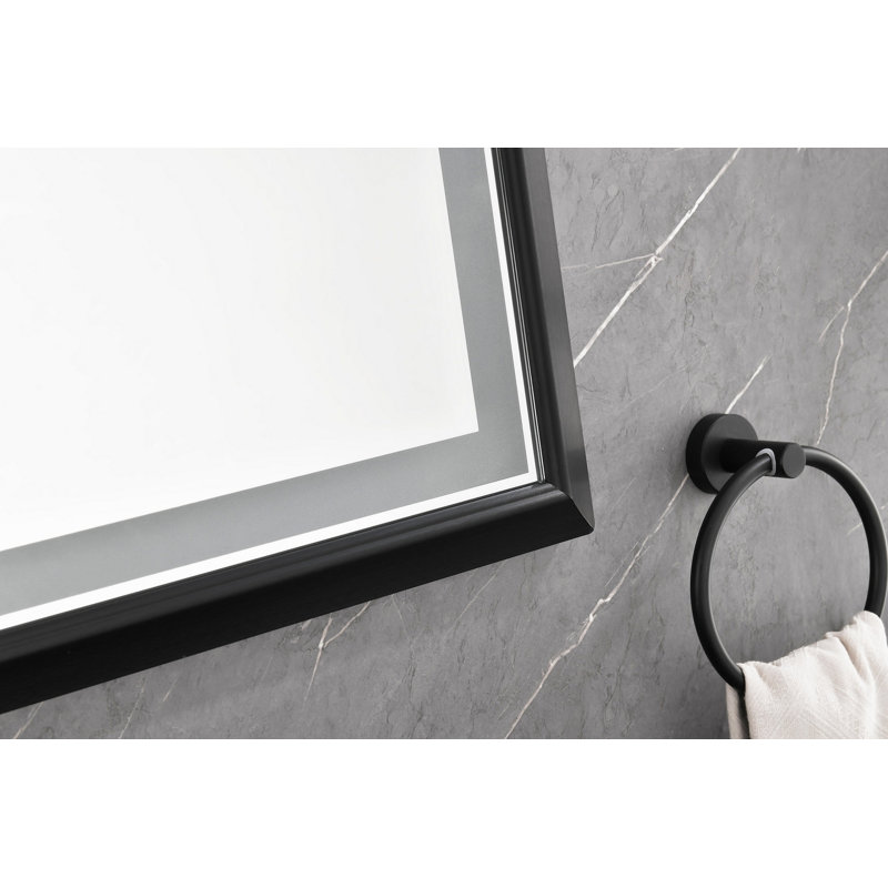 Miroir de salle de bain 60 po x 36 po à DEL avec cadre en aluminium, miroir de meuble-lavabo mural, anti-buée, mémoire, 3 couleurs, réglable en continu
