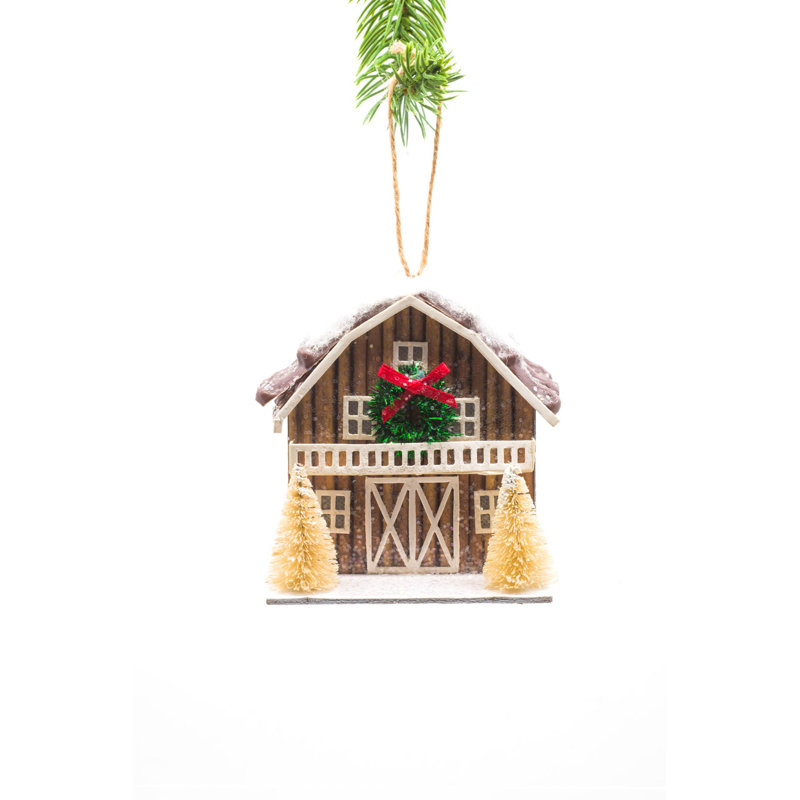 Ornement de Noël en forme de grange avec toit enneigé Finnbogi