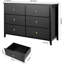 Commode noire à 6 tiroirs, grande commode pour chambre à coucher, commode en bois, meuble télé avec tiroirs pour chambre à coucher, enfants, bébé, noir-264841923