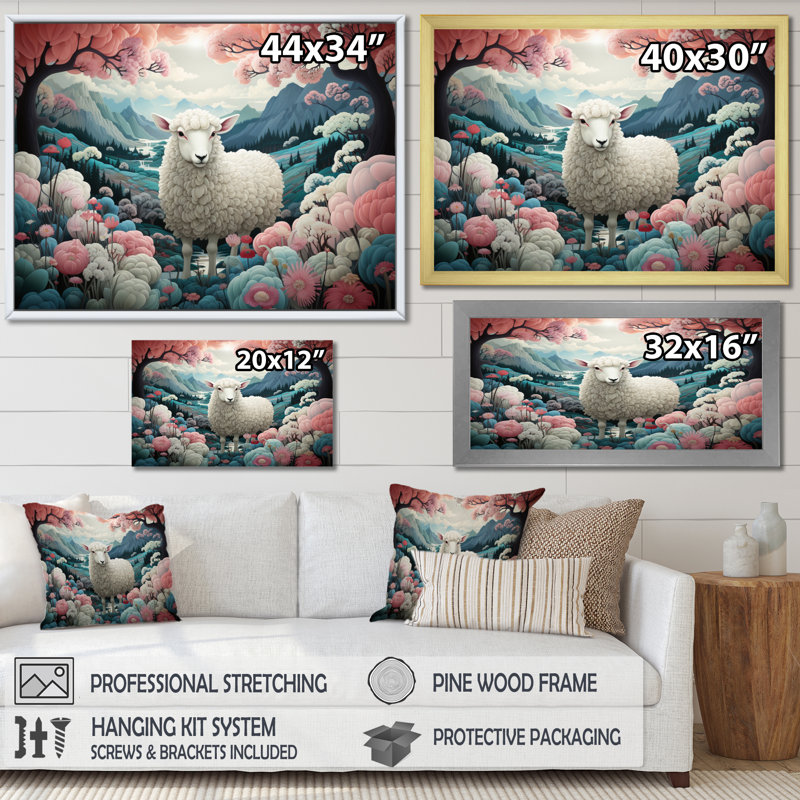 " Teal Surreal Sheepland I ", 16" H x 32" W x 1" D, Wrapped Canvas