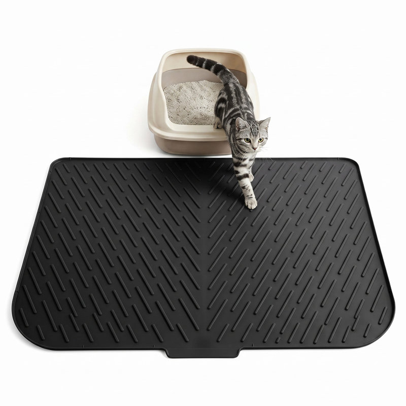 Tapis de litière extra large 90 x 68 cm, en silicone imperméable, pour plusieurs chats, noir., Noir