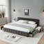 Grand lit tapissier, cadre de lit rembourré confortable, tissu chenille, avec tête de lit et cadre de lit solide. Avec tiroir pour le rangement - Gris foncé (88,5 po x 68,5 po x 31 po)-586800413-578973911