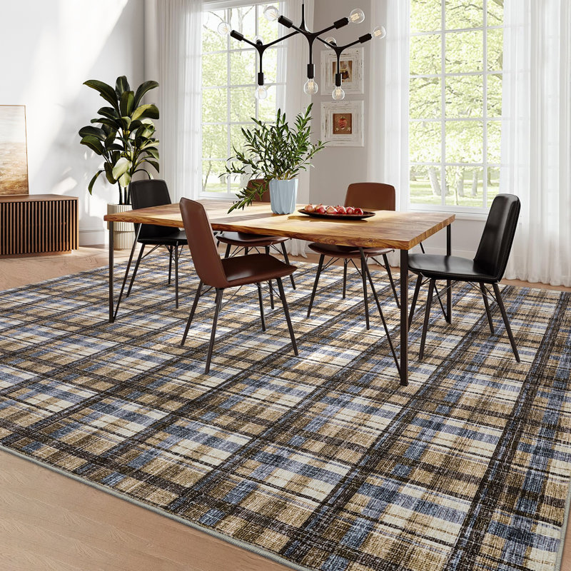Washable Area Rugs 5x7 Plaid Rug for Living Room Non-Slip Soft Modern Area Rugs for Bedroom Indoor Non Shedding Carpet Tartan Rug for Living Room