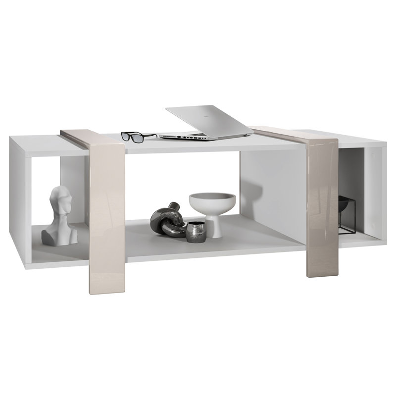 Bouirou Coffee Table with Storage, White Matt/Sand Grey High Gloss