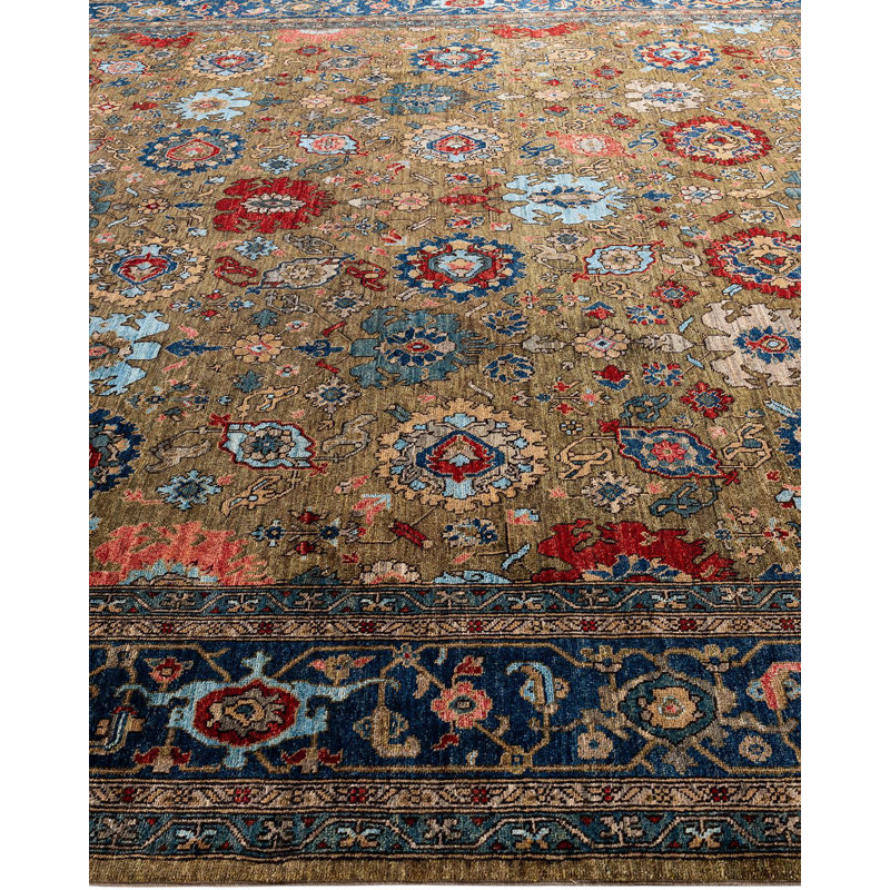 Tapis unique noué à la main brun Serapi de 9 pi 2 po x 11 pi 6 po Serapi