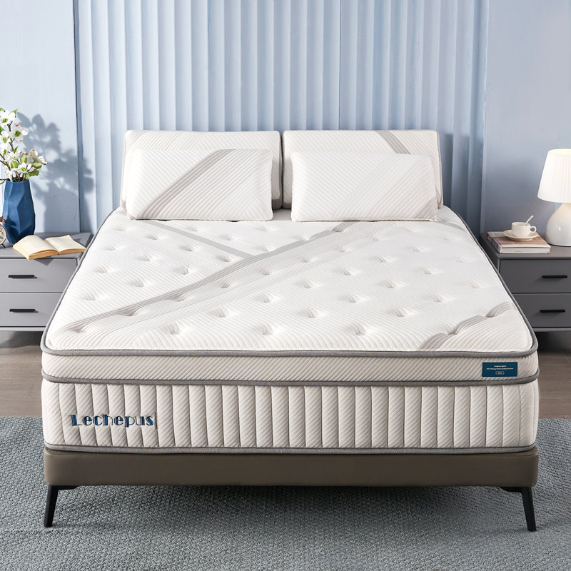 Matelas hybride en mousse à mémoire de forme mi-ferme 14 po Lechepus, Très grand californien