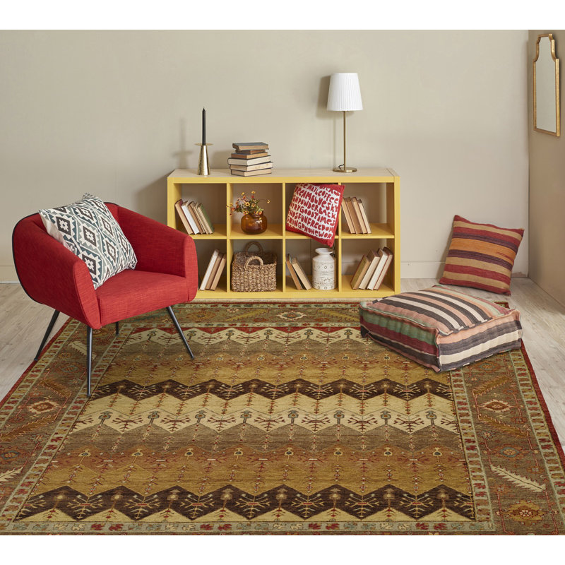 Hand Knotted Wool Chevron Area Rug, Round 6'