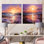 Jaune et mauve, océan, coucher de soleil, étreinte I - ensemble de 2 impressions sur toile
