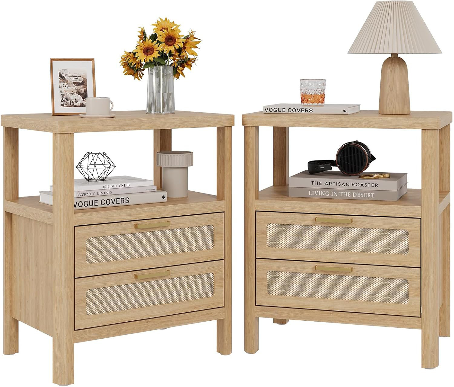 Corrigan Studio® Nightstands Set of 2, 20 Inch Light Oak Bedside Tables ...