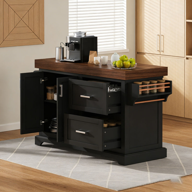 53" Large Kitchen Island, Black