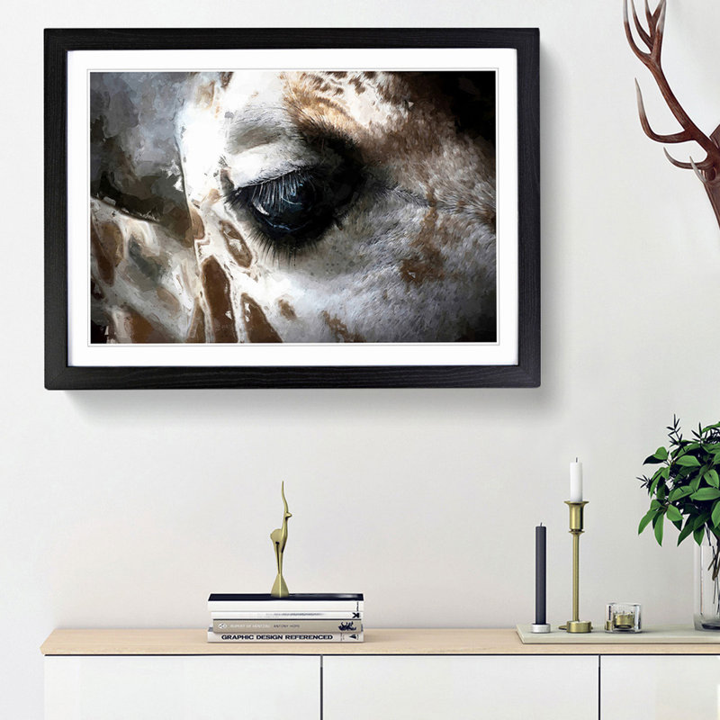 Face of a Giraffe - Picture Frame Graphic Art Print, 62cm H x 87cm W x 2cm D, Black Framed