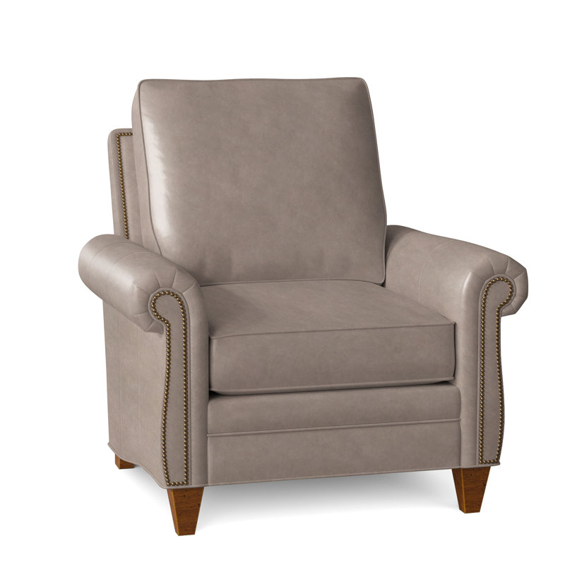 Fauteuil en cuir véritable de 38 po de largeur Reddish, Nouveaux classiques, Naturel français, Cuir véritable minéral Rio