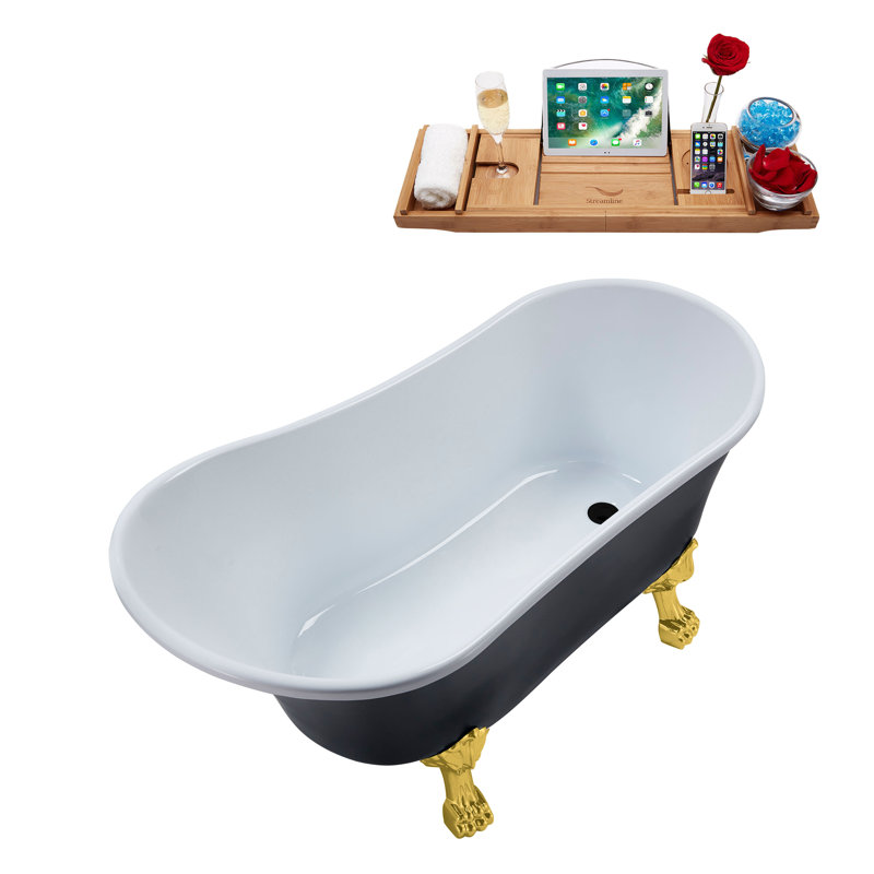 59.1'' x 27.6'' Soaking Acrylic Bathtub, Matte Black, Polished Gold