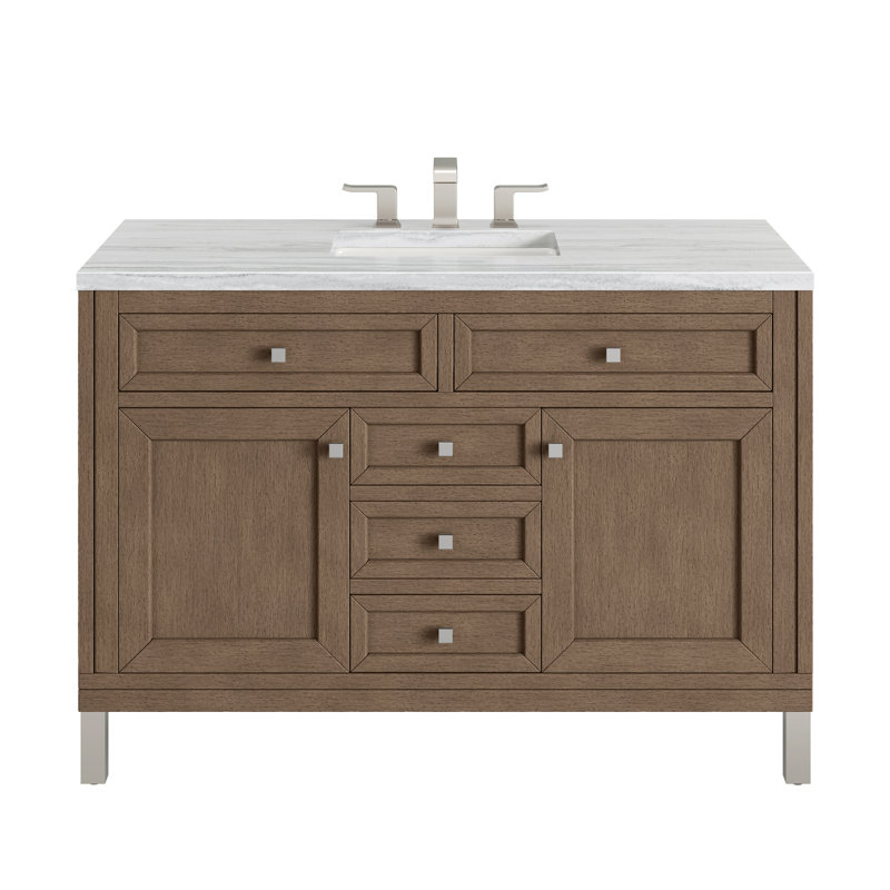 Chicago 48'' W Single Vanity, Walnut Whisper, Parisien Bleu, 8" Widespread