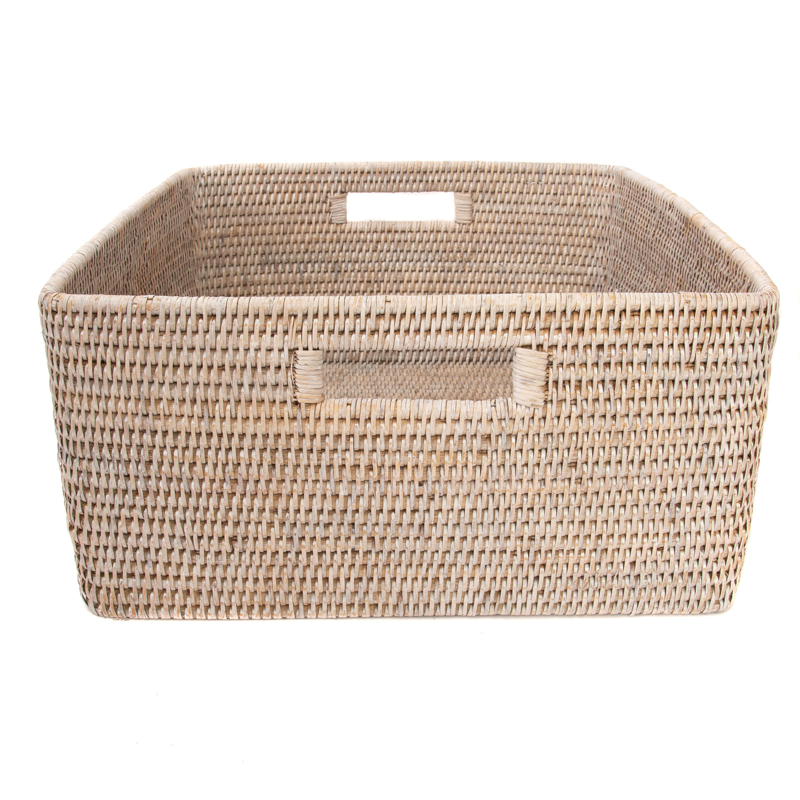 Handwoven Rattan Storage Basket, White Wash