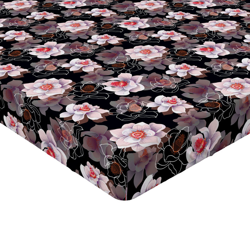 Ambesonne Nature Fitted Sheet Leaves Botanical Style Art, Black/Pale Rose/Coral Floral, Full Fitted Sheet
