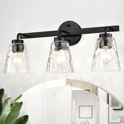 3-light 22 In. Vanity Light With Hammered Clear Glass Shades