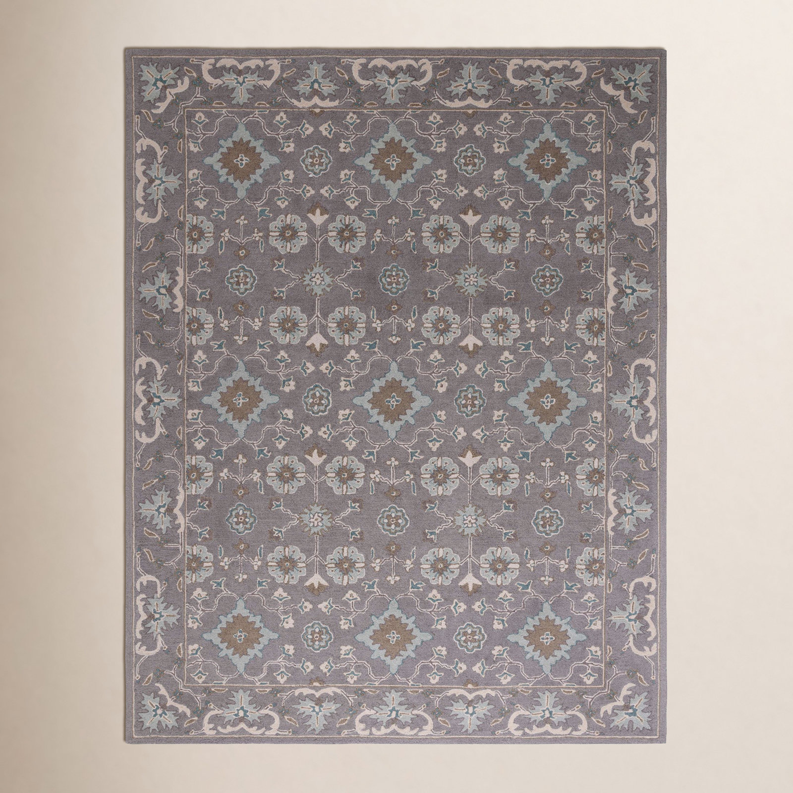 Tansy Gray Handmade Wool Oriental Rug, Rectangle 6' x 9'