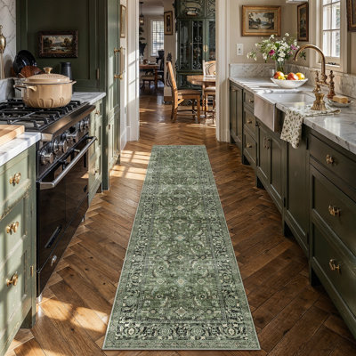Goudeau Vintage Green Area Rugs For Living Room With Non-Slip Backing