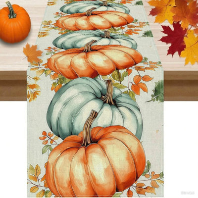 Vintage Fall Harvest Table Runner with Pumpkins, Mushrooms & Birdhouse – Seasonal Autumn Table Decor for Kitchen, Dining Table, Indoor & Outdoor Home Party Decorations