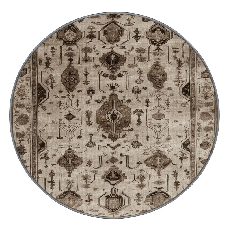 Tapis persan gris lavable à la machine, Rond 4 pi