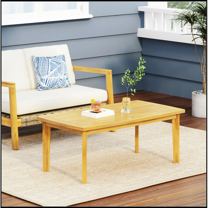 Teak Finish Rectangular Acacia Wood Outdoor Coffee Table