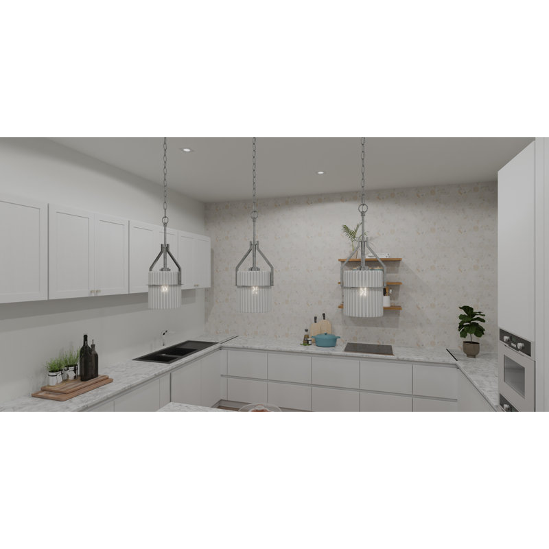 Luminaire suspendu cylindrique à 1 lumière Fosco, Nickel brossé