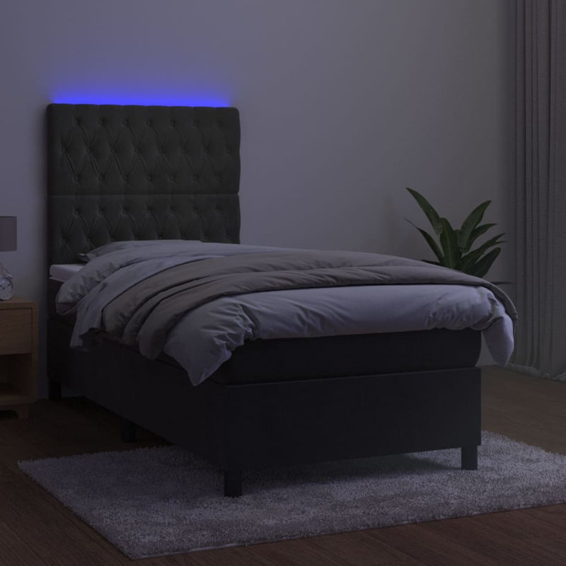 Lit tapissier Anstett, Gris foncé, Grand, Velours
