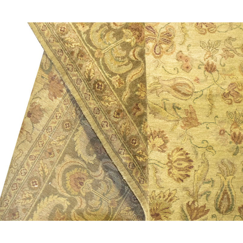 Tapis vert et brun noué à la main de haute qualité