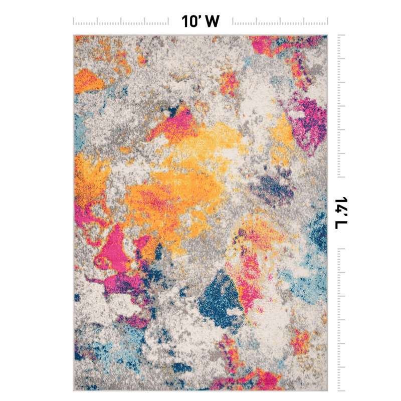 Noires Abstract Ivory/Gray/Blue Area Rug, Rectangle 10' x 14'