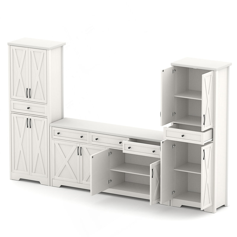 Ensemble de meuble télé mural multifonctionnel, un meuble télé et deux buffets pour le salon, Blanc