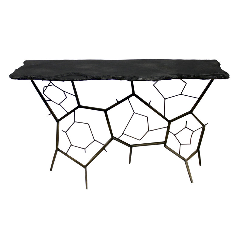 51" Black Stone Abstract Console Table