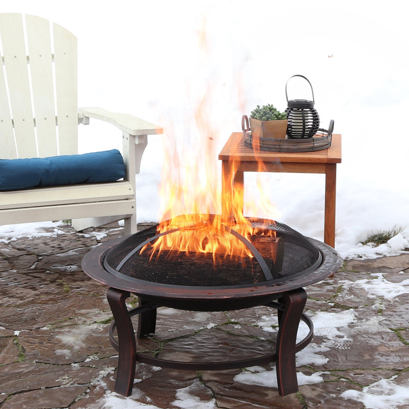 Jaramillo 29" Round Wood-Burning Bronze Finish Steel Elevated Fire Pit Bowl with Stand