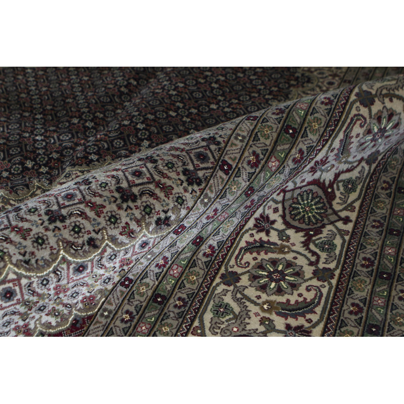 Hand-Knotted High-Quality Black and Cream Area Rug
