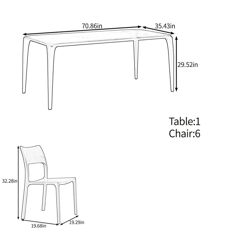 Ensemble de table en noyer noir, H 29,52 po x L 70,86 po x l 35,43 po