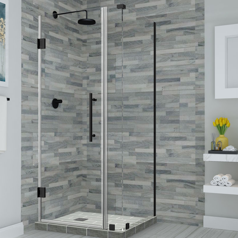 Cabine de douche à charnière rectangulaire 32,25 po x 72 po Bromley, Bronze huilé