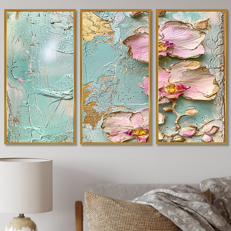 Ensemble de salon Aronson - Orchid Wall Art, H 40 po x l 60 po, Doré