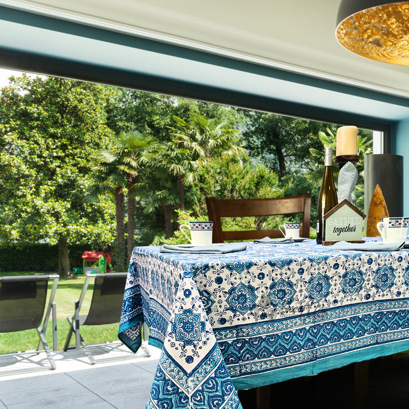 Nappe 100% coton faite à la main, 104 po x 88 po, Bleu