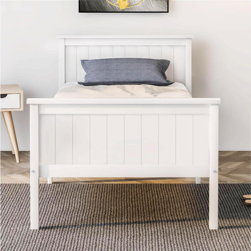 Pine Wood Bed Kids Bedroom, White, Single (3')