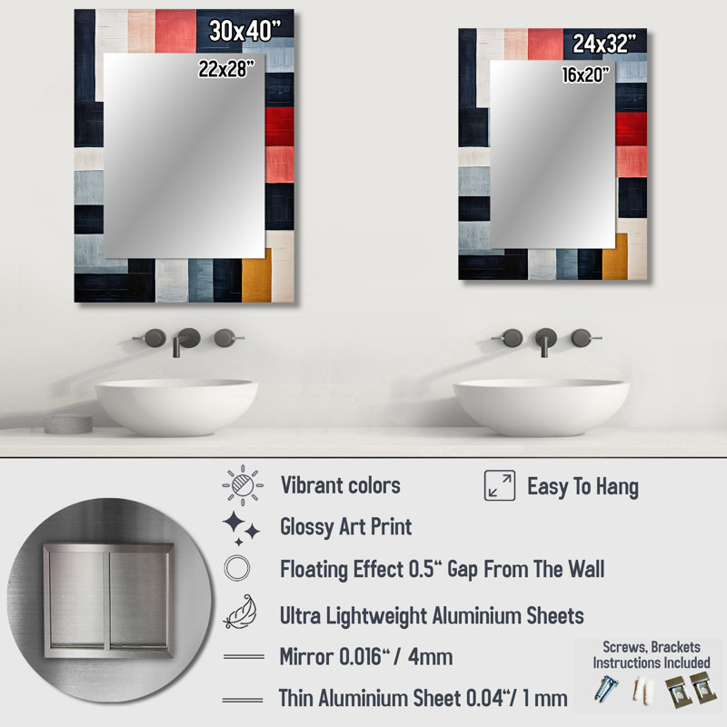 Indigo Illusion Abstract Shapes IV - Abstract Shapes Large Mirror, Modern Unique Wall Mirror Decor, Printed Metal Art