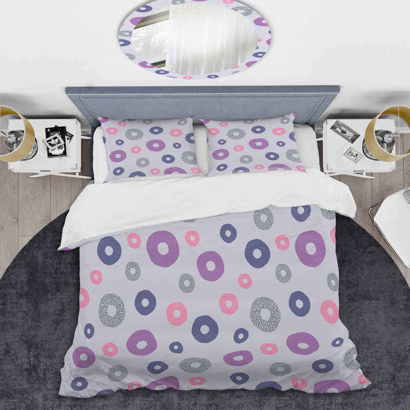 Purple Circle Dots Polyester Dots Duvet Cover, King Duvet Cover + 2 King Shams