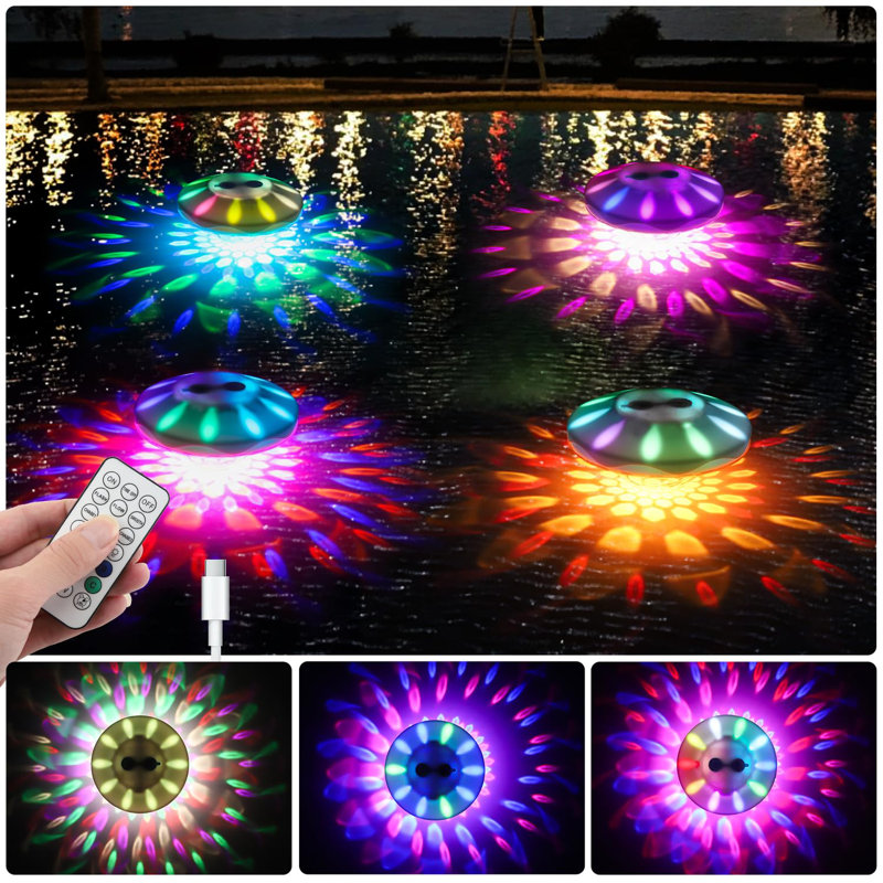Floating Pool Lights, Pool Light With 6 Dynamic Lighting Effects, IP68 Waterproof Pool Lights That Float, Rechargeable RGB Upper And Lower Colour Changing Lights For Hot Tub, Patio 4 Pack