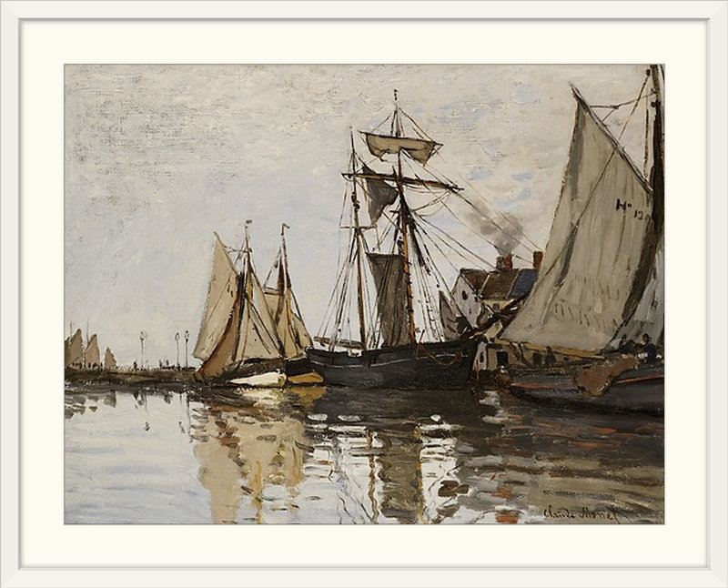 Claude " The Port Of Honfleur, C.1865 " by Claude Monet, 20" H x 24" W x 1" D, White Framed