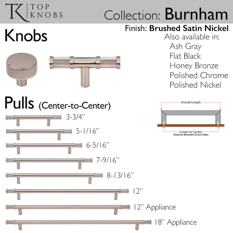 Burnham T-Knob 3 Inch Flat Black, Brushed Satin Nickel
