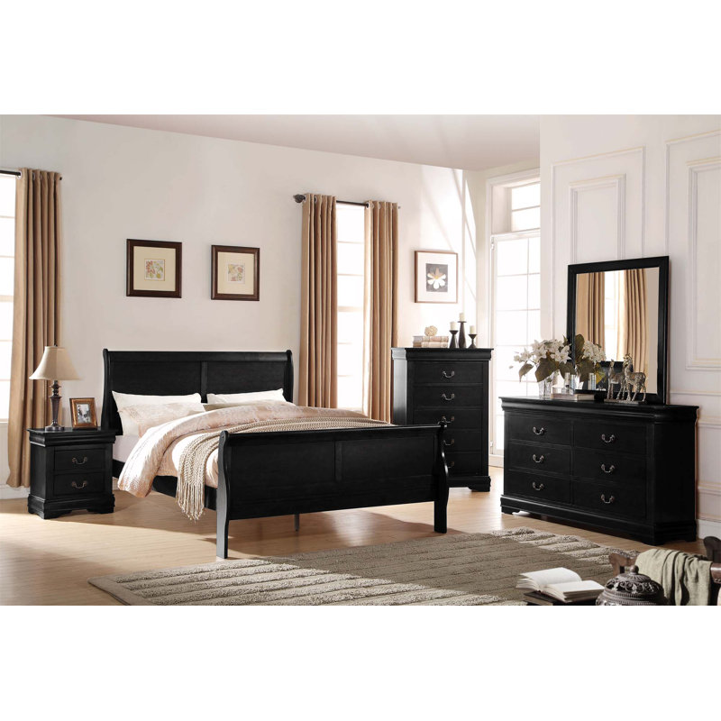 Louis Philippe Twin Bed, Noir, Très grand lit