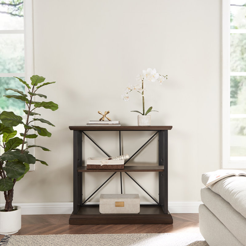 Finnick Solid + Manufactured Wood Bookshelf, Matte Black/Dark Brown