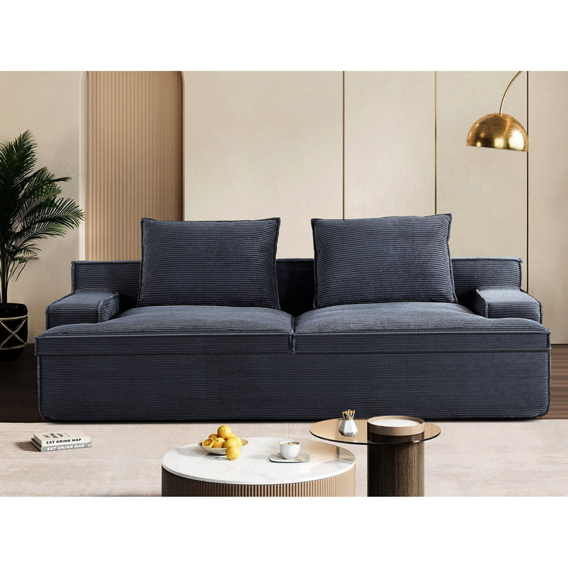 Canapé 4 places en velours côtelé gris, sans assemblage, ergonomique, 90 pouces de large, mousse complète pour le salon, 92,21