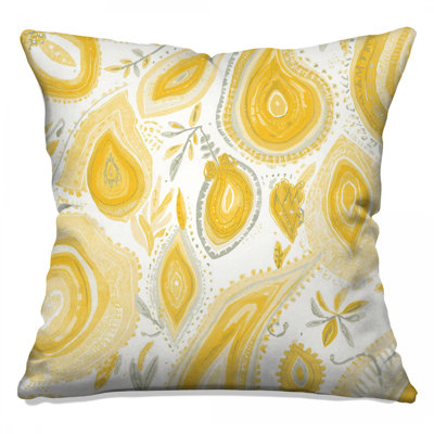 Yellow Paisley Motif Double Sided Throw Pillows