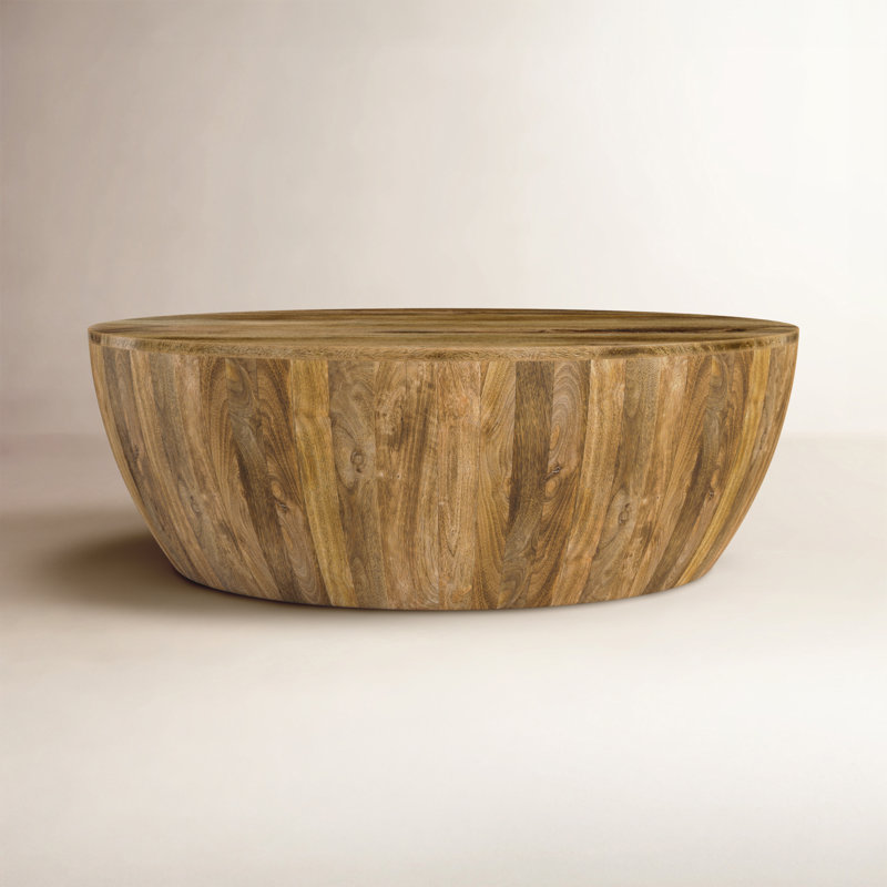 Table basse tambour en bois de manguier massif, Naturel