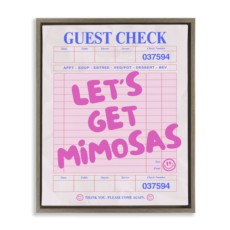 «Let Get Mimosas Check», art mural encadré flottant par House of Lulu, H 21 po x l 17 po, Cadre flottant orme Montalcino